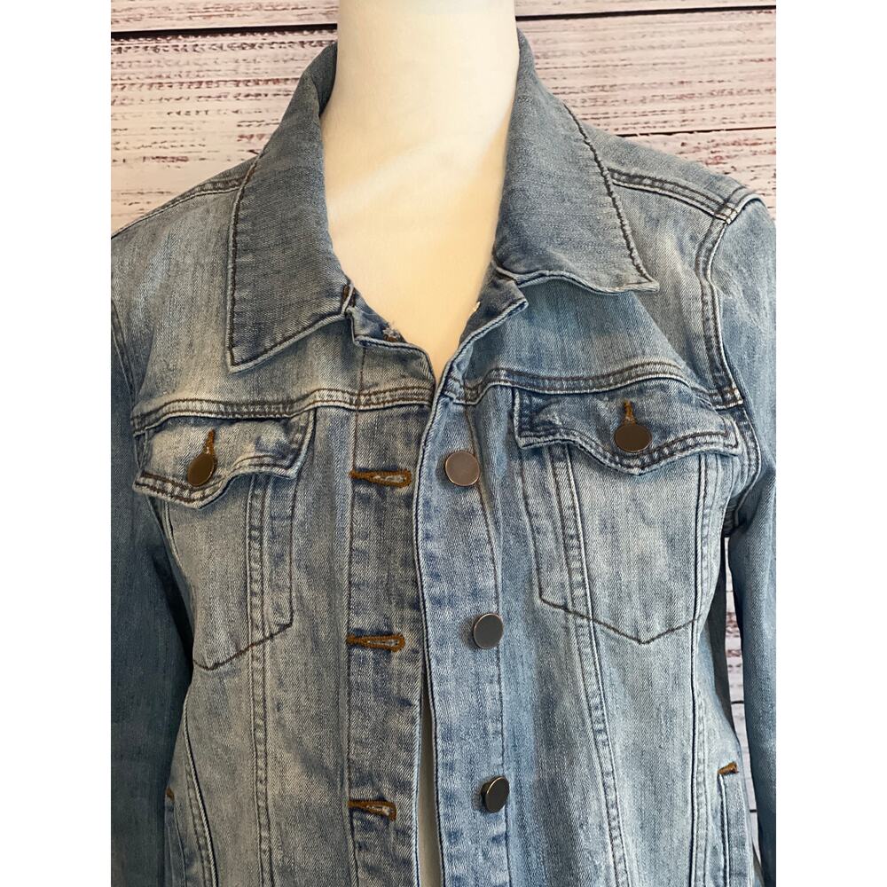 Kut from the Kloth Distressed
Raw Hem Light Blue Denim Kara Frayed Hem Jacket L - Picture 2 of 14